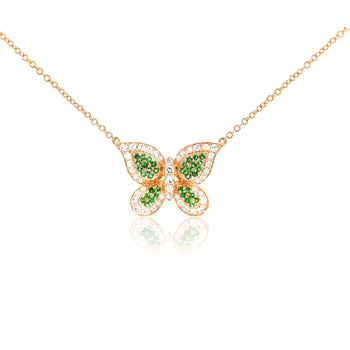 Natural Diamond and Green Tsavorite Butterfly 14K Yellow Gold Necklace – Assay Jewelers