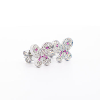 Natural Diamond and Pink Sapphire Cluster Butterfly Stud Earrings in 14K White Gold – Assay Jewelers