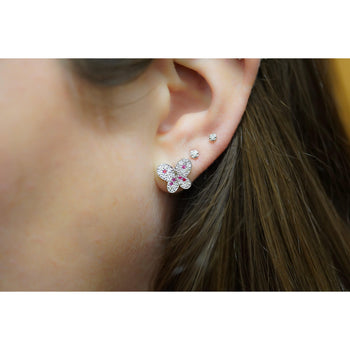 Natural Diamond and Pink Sapphire Cluster Butterfly Stud Earrings in 14K White Gold – Assay Jewelers