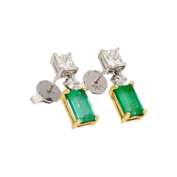 Boucles d’oreilles pendantes allongées naturelles en émeraude et diamant en or 18K – Assay Jewelers