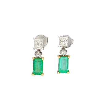 Boucles d'oreilles pendantes allongées en émeraude naturelle et diamant en or 18K – Assay Jewelers