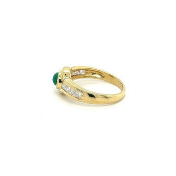 Natural Emerald Bezel Set Cabochon Cut Ring With Princess Cut Diamonds in 18K Yellow Gold – Assay Jewelers