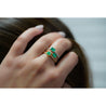 Natural Emerald Square Cut Thin Ribbed Band Stacking Ring in 18K Yellow Gold