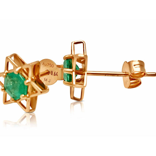 Natural Emerald Star of David Earrings in 18k Rose Gold