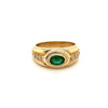 Natural Emerald and Diamond Gold Bezel Set Unisex Ring in 14K Gold