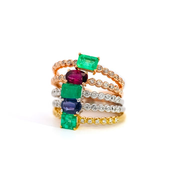 Natural Emerald and Diamond Ribbed Shank Thin Stacking Ring in 18K Rose Gold – Assay Jewelers