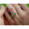 Natural Emerald and Diamond Ribbed Shank Thin Stacking Ring in 18K Rose Gold