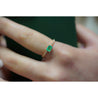 Natural Emerald and Diamond Ribbed Shank Thin Stacking Ring in 18K Rose Gold