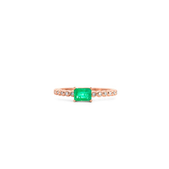 Natural Emerald and Diamond Ribbed Shank Thin Stacking Ring in 18K Rose Gold – Assay Jewelers