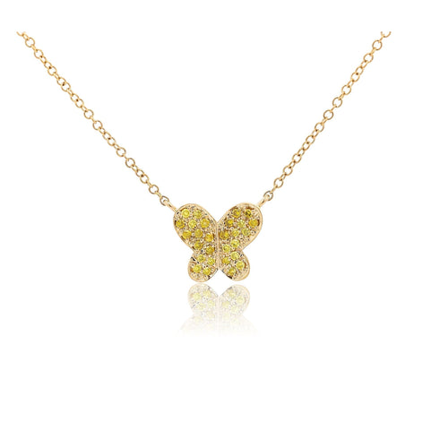 Natural Fancy Yellow Diamond 18K Gold Butterfly Charm Floating Necklace