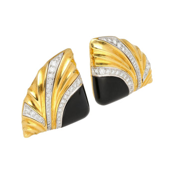 Natural Onyx & Diamond Earrings in Textured Ribbed 18K Yellow Gold and Platinum – Assay Jewelers