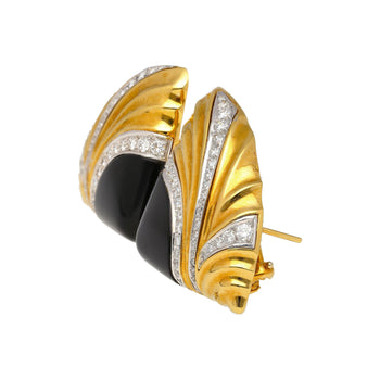 Natural Onyx & Diamond Earrings in Textured Ribbed 18K Yellow Gold and Platinum – Assay Jewelers