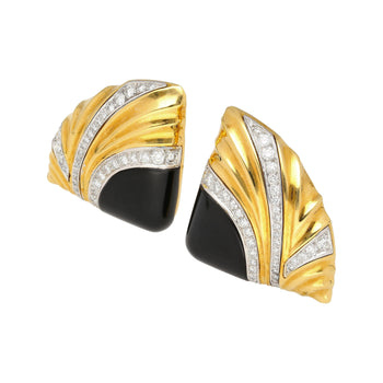 Natural Onyx & Diamond Earrings in Textured Ribbed 18K Yellow Gold and Platinum – Assay Jewelers