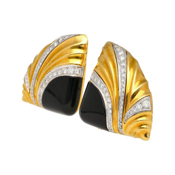 Natural Onyx & Diamond Earrings in Textured Ribbed 18K Yellow Gold and Platinum – Assay Jewelers
