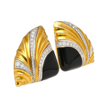 Natural Onyx & Diamond Earrings in Textured Ribbed 18K Yellow Gold and Platinum – Assay Jewelers