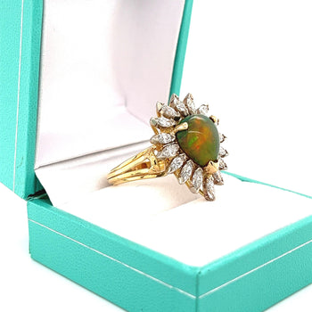 Natural Pear Shape Opal and Marquise Cut Diamond Halo Ring – Assay Jewelers