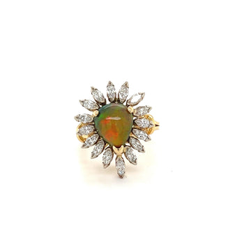 Natural Pear Shape Opal and Marquise Cut Diamond Halo Ring – Assay Jewelers