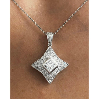 Natural Princess Cut White Gold Diamond Star Necklace in 18k White Gold – Assay Jewelers