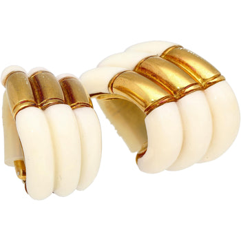 Natural White Agate Clip On Retro Earrings in 18K Yellow Gold – Assay Jewelers
