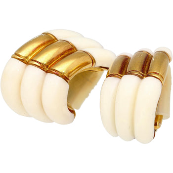 Natural White Agate Clip On Retro Earrings in 18K Yellow Gold – Assay Jewelers