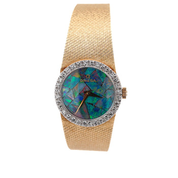 Omega 23mm Fire Black Opal Dial & Diamond Bezel 14K Gold Vintage Watch – Assay Jewelers