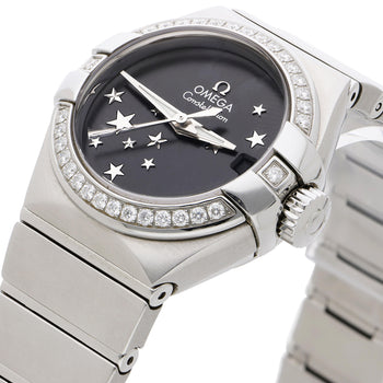 Omega Constellation 27mm Diamond Bezel Black Star Dial Steel Watch 2022 Full Set – Assay Jewelers