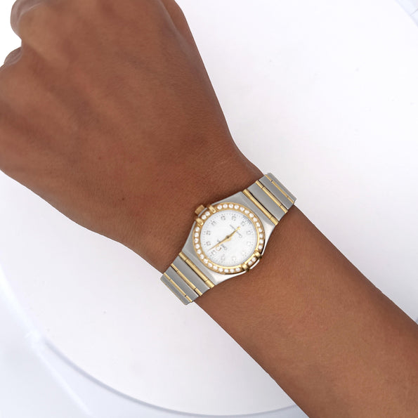Omega Constellation Diamond Bezel MOP Dial 18K Two Tone Gold Ladies Quartz Watch