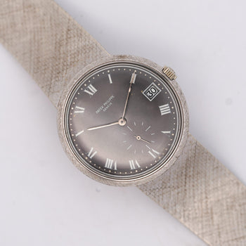 Patek Philippe Calatrava 35MM 18K White Gold Mesh Bracelet Gray Dial Watch – Assay Jewelers