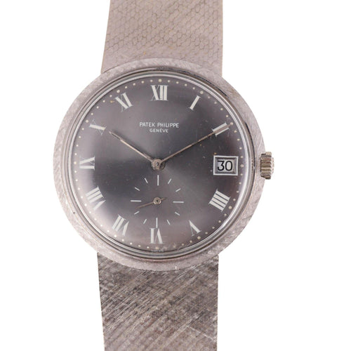 Patek Philippe Calatrava 35MM 18K White Gold Mesh Bracelet Gray Dial Watch