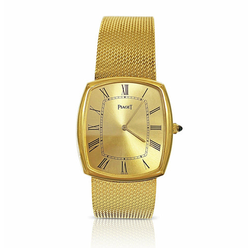 Piaget 9741 Vintage 18k Mens Watch with Gold Champagne Strap