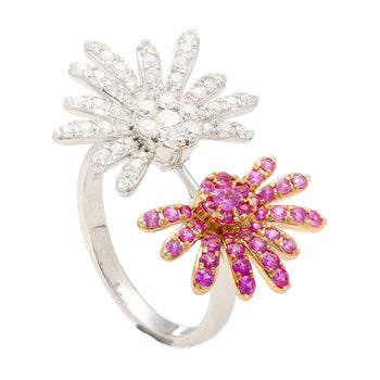 Pink Sapphire and Diamond Flower Motif Open Toi Et Moi Ring in 18K White Gold – Assay Jewelers