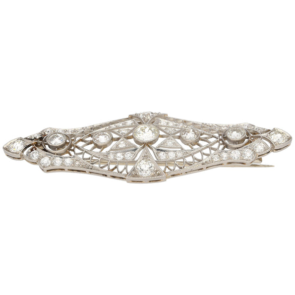 Platinum And 14K Gold 2.75 Carat Old European Cut Edwardian Brooch