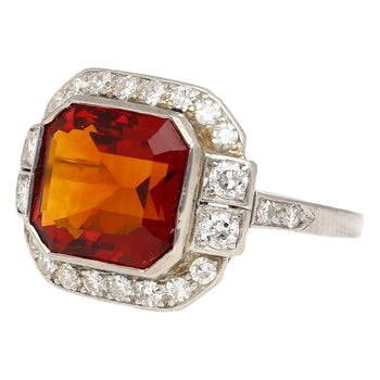 Platinum Vintage Retro 4.42 Carat Citrine Bezel & Diamond Halo Ring – Assay Jewelers