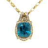 Rare GIA Certified 50 Carat Greenish Blue Zircon Pendant Necklace with Diamonds in Platinum & 18K Yellow Gold