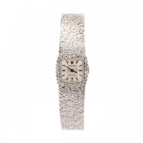 Reserved - Rolex Precision 18K White Gold 18mm Diamond Bezel Watch