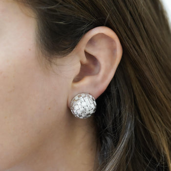 Roberto Coin Frosted Woven Round 18K White Gold Appassionata Stud Earrings – Assay Jewelers