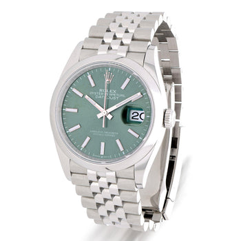 Rolex Datejust 36mm 126200 Mint Green Dial Steel 2023 Jubilee Watch – Assay Jewelers