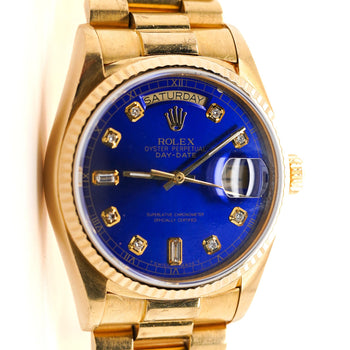 Rolex Day-Date 36mm 18038 Night Blue Diamond Dial 18K Gold Watch – Assay Jewelers
