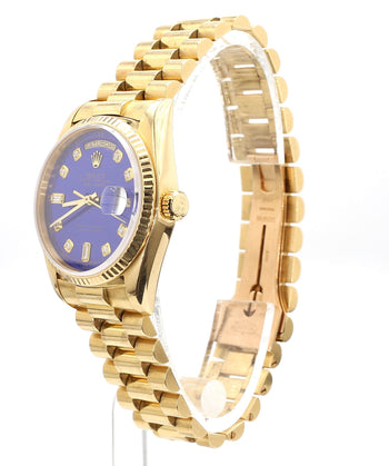 Rolex Day-Date 36mm 18038 Night Blue Diamond Dial 18K Gold Watch – Assay Jewelers