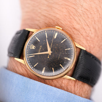 Rolex Speckled Gold Dial 33MM 18K Gold Precision Leather Watch – Assay Jewelers