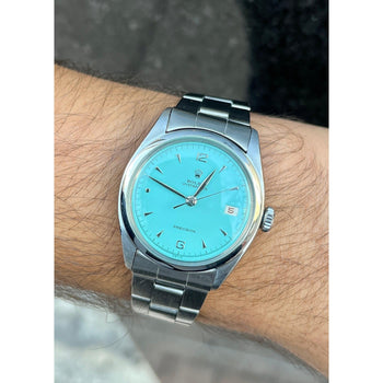 Rolex Turquoise Blue Oyster Perpetual Date Precision 36mm Vintage 1963 Watch In Stainless Steel With Oyster Bracelet – Assay Jewelers