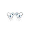 Round Cut Blue and White Diamond Butterfly Outline Stud Earrings