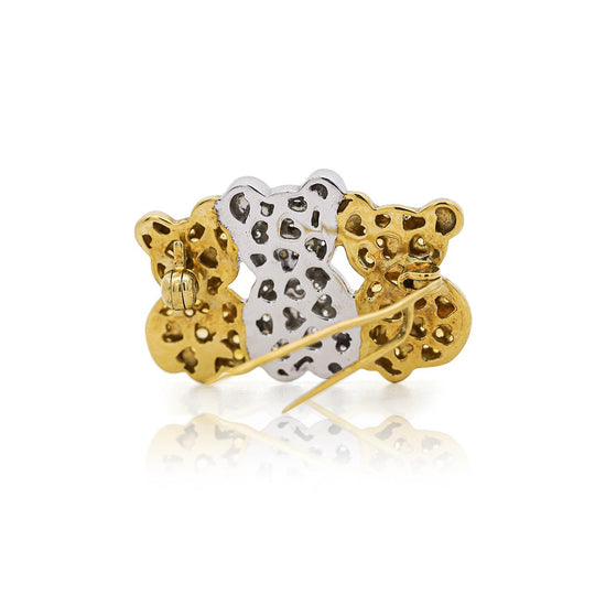 Three Bear Motif 18K Two-Tone Gold Diamond and Sapphire Convertible Brooch Pin
