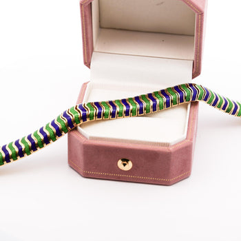 Tiffany & Co Green and Blue Enamel in 18K Yellow Gold Vintage Bracelet – Assay Jewelers