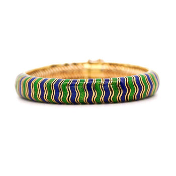 Tiffany & Co Green and Blue Enamel in 18K Yellow Gold Vintage Bracelet – Assay Jewelers