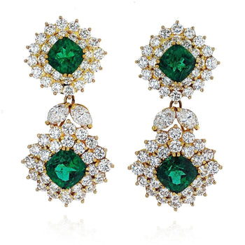 Tiffany and Co. Boucles d’oreilles pendantes émeraude et diamant signées – Assay Jewelers