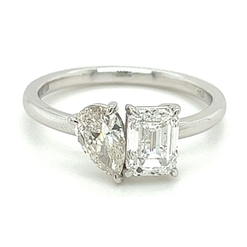 Toi Et Moi Emerald & Pear Cut Lab Diamond Engagement Ring in 18K White Gold