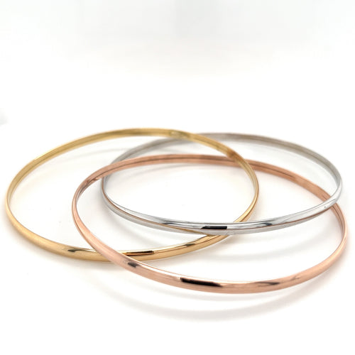 Tri-Color Interlocking Bangle in 18k White, Rose, and Yellow Gold