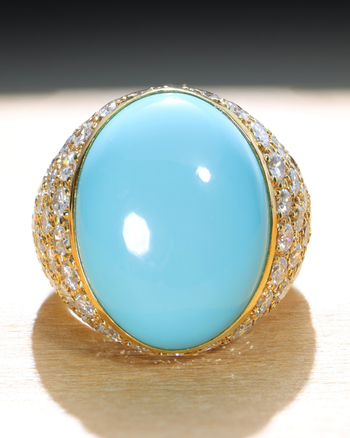 Turquoise & Diamond Pave 18K Gold Dome Ring – Assay Jewelers