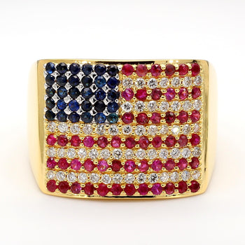 USA Flag Ruby Sapphire Diamond Pave 14K Gold Men Signet Statement Ring – Assay Jewelers